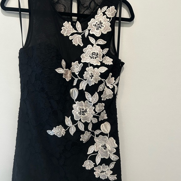 Betsy & Adam Gown - Lace-Mesh-Floral Lined Gown. Black/White Size 12 - Picture 3 of 8